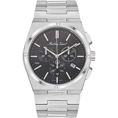 Mathey-Tissot Zeus Chrono Roestvrij Staal Zwarte Wijzerplaat Kwarts H118CHAN Herenhorloge zwart