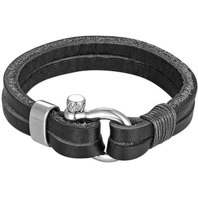 Bijoux pour femmes et hommes Bracelet en cuir et corde Bracelet en acier inoxydable Bracelet en corde de survie nautique Style estival 24.5cm black