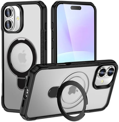 Mobiq - Magnetisch Ringstand Magsafe Hoesje geschikt voor iPhone 17 - zwart/transparant