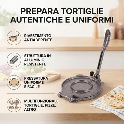 Tortillapers - Deegpers Quesadilla - Maak Tortillas - Antiaanbaklaag - 65 inch - Grijs