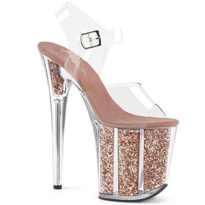 Pleaser - FLAMINGO-808G Sandaal met enkelband, Paaldans schoenen - Paaldans schoenen - 38 Shoes - Roze/Transparant