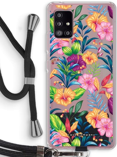 Case Company® - Hoesje met koord geschikt voor Samsung Galaxy A51 5G hoesje met Koord - Tropisch 2 - Telefoonhoesje met Zwart Koord - Bescherming aan alle Kanten en Over de Schermrand