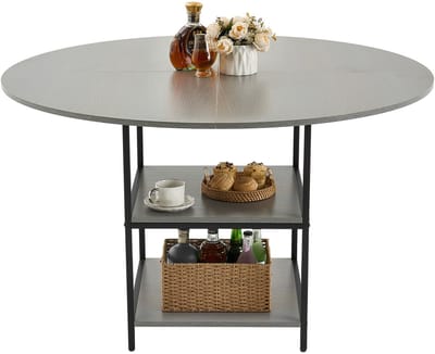 Ronde eettafel keukentafel houten tafel (120 cm / 136,1 kg draagvermogen) voor 2-4 personen, moderne vrijetijdstafels met legplank en metalen poten, voor keuken thuis woonkamer, grijs (alleen tafel)