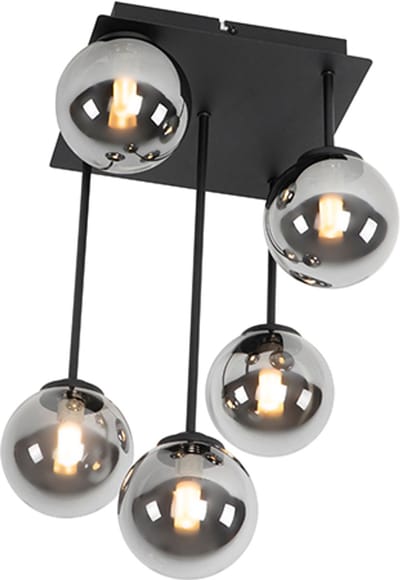 QAZQA athens - Landelijke Plafondlamp - 5 lichts - L 255 mm - Zwart - Woonkamer | Slaapkamer | Keuken