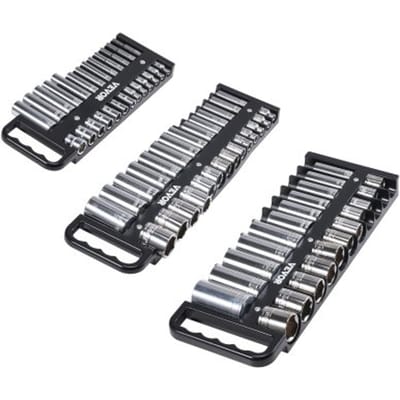 VEVOR Doppenorganizerset, 3-delige metrische en SAE-doppenorganizerset, 1/4-inch, 3/8-inch en 1/2-inch doppenhouder met handvat en magnetische basis, geschikt voor maximaal 76 doppen