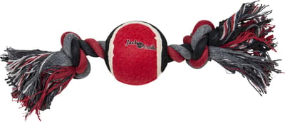Jack And Vanilla Balboa Honden speeltouw met bal - Flostouw voor hond - Lengte 28 cm - Trektouw met tennisbal - Zwart / Rood