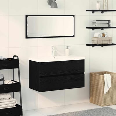vidaXL - Wastafel - kabinet - voor - de - badkamer - Zwart - Eiken - 80 - x - 39 - x - 62 - cm