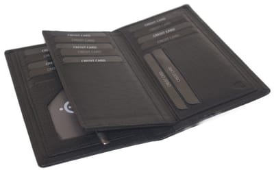 Oi zwarte leren portefeuille met rits vakje / smalle portefeuille voor veel pasjes / heren portemonnee lang en smal model / lederen beurs zeer uitgebreid / Anti skim / zwart leer / 511