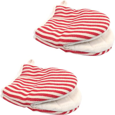 Allecto - Mini Oven Handschoenen - Hittebestendige Katoen Linnen - Non-slip - Rood - Magnetron Handschoenen - Ideaal voor Bakken en Koken - Geschi