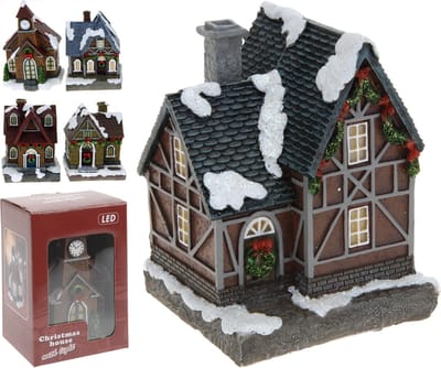 Kersthuisjebestellen - Kerstdorp - Kersthuisjes - Met Wit Led Verlichting - Set van 5 stuks