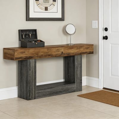 STILVORA Consoletafel - Smal En Veelzijdig Design Met Onderplank - Voor Hal En Achter Bank - MDF - 160 Cm - Grijs;Rustiek Bruin