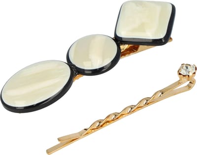Haarsoires Haarspeld Duckklem en Schuifspeldjes 6cm – Cirkel, Vierkant & Ovaal – Goud Creme – Set van 2