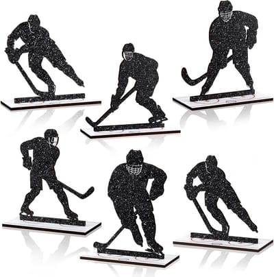 Hockey Tafeldecoratie - Sport Centerpieces - Hockey Feest Versieren - Houten Speler Silhouetten - 6 stuks - Zwart