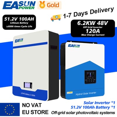 EA Sun 48v Hybride Omvormer Powerwall 51.2v 100ah LiFePO4 Batterij BMS 16S Kit Solar 6200W Off Grid omvormer voor Huishoudapparatuur