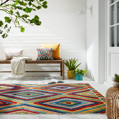 Flycarpets Kleurrijk Vloerkleed - Bay Diamond - Laagpolig - Binnen & Buitenkleed - Multi - 200x290 cm