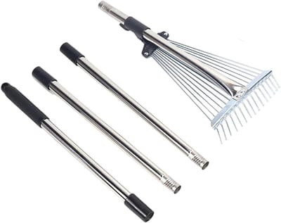 Tuinhark - Onkruidgereedschap Gazonhark - Tuinonderhoud - Verstelbare Steel - 173 cm - Zilver