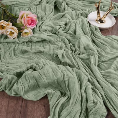 Linnen Tafelrunner Set van 2, 90 x 300 cm - Lichtgroene Bohemian Decoratie voor Bruiloft, Babyshower en Feestjes