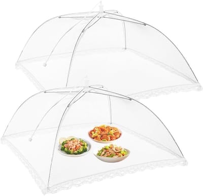 Set van 2 Opvouwbare Vliegenhoezen voor Voedselbescherming, Ideaal voor Buiten, Mesh Materiaal, Vliegennet, Voedselmasker, Drosophila Bescherming