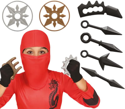 Fiestas Guirca Carnaval verkleed Ninja set - accessoire - zwart - 10-delig