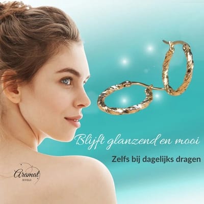 Aramat Jewels | Oorringen | Goudkleurige RVS Oorringen met Gevlochten Design - 20 mm | | | |2,5mm | Staal | Volwassenen | Verkleurd niet