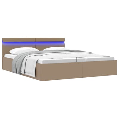 vidaXL - Bedframe - met - opslag - en - LED - kunstleer - cappuccino - 180x200 - cm