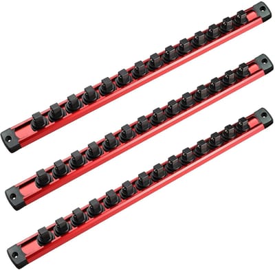 Dailygoods- Doppenhouder Magnetisch - Aluminium Doppenrail - 3/8 Inch Doppen - Heavy Duty Organizer - 42 Draaibare Clips - Geschikt voor Garage en Werkplaats - Doppenorganizer