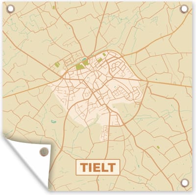 Tuin poster Vintage - Kaart - Stadskaart - Plattegrond - Tielt - 200x200 cm - Tuindoek