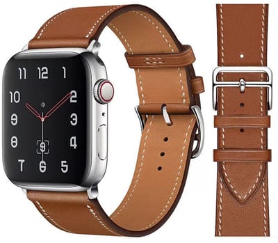 Stravo Premium Slank Leren Bandje - Geschikt voor Apple Watch 42mm (Series 11/10), 41mm (Series 9/8/7), 40mm (Series 6/5/4, SE 3/2/1), 38mm (Series 3/2/1) - Dun Leather Horlogebandje van Echt Leer met RVS Gesp - Bruin