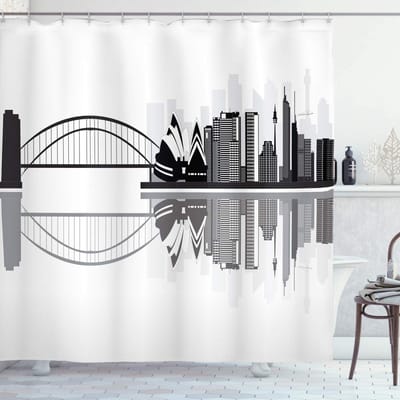 ABAKUHAUS Australisch douchegordijn – Monochroom Sydney-skyline – 175x180 cm