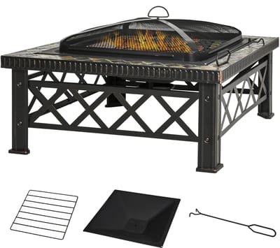 Outsunny-Feuerschale-Schiefer, Stahl-76B x 76T x 47H cm-Schwarz