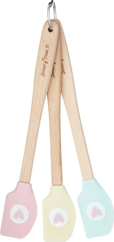 Mini Spatels, Set van 3 Stuks, 20.5 cm, Pastel, Siliconen, Hout - KitchenCraft