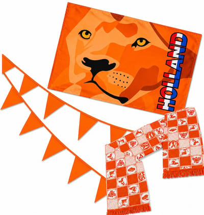 Holland vlag 100x70 cm + Hollandia Sjaal + 20 meter oranje vlaggenlijn - WK 2026 voetbal Nederlands Elftal versiering