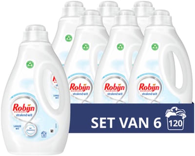 Robijn - Vloeibaar Wasmiddel - Stralend Wit - 6 flessen - 120 wasbeurten - Voordeelverpakking