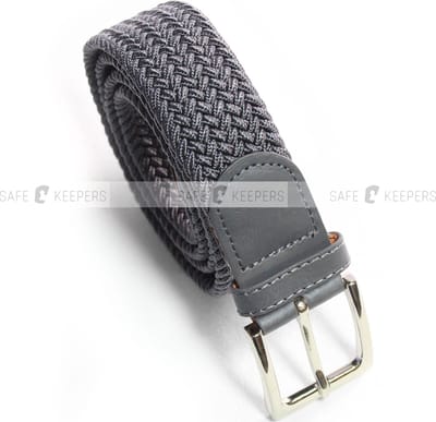 Donkergrijs - Elastische Comfort Riem - Totale lengte 110 cm - Gevlochten - 100% Elastisch - Nikkelvrije Gesp - Safekeepers