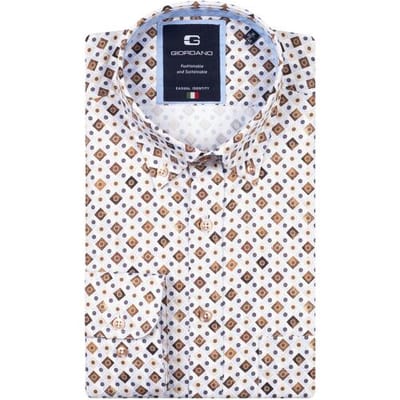Giordano Overhemd Brando Poplin Diagonal Squares Graphic Donker Bruin / male