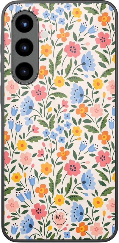 Hoesje geschikt voor Samsung Galaxy A56 - Romantische bloemen - Hard Case Zwart Back Cover - Bloemen - Multi - Mooie Telefoonhoesjes