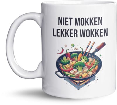 NietMokken.nl - Niet Mokken Lekker Wokken Mok - Grappige Kookmok - Cadeau voor Wokliefhebbers - 325ml - Vaatwasser- en Magnetronbestendig - Keramische Tas 11oz