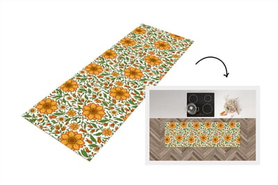 Keukenloper - Loper keuken - Bloemen - Oranje - Design - 150x50 cm - Keukenloper vinyl