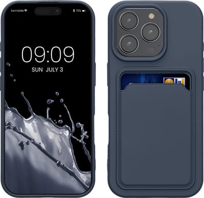 kwmobile telefoonhoesje geschikt voor Apple iPhone 16 Pro - Hoesje met pasjeshouder - TPU case in donkerblauw