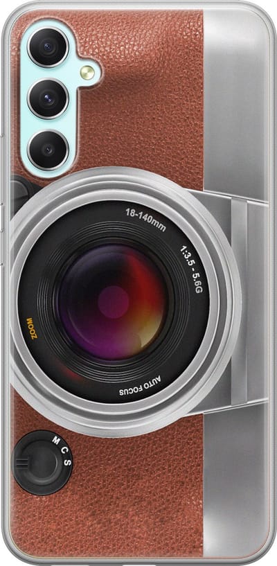 Leuke Telefoonhoesjes - Hoesje geschikt voor Samsung Galaxy A34 - Vintage camera - Soft case - TPU - Print / Illustratie - Bruin