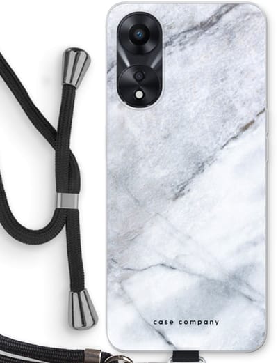 Case Company® - Hoesje met koord geschikt voor Oppo A78 5G hoesje met Koord - Witte marmer - Telefoonhoesje met Zwart Koord - Bescherming aan alle Kanten en Over de Schermrand