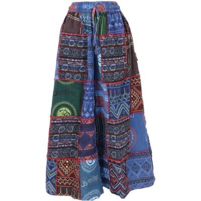 Guru-Shop Stoffen broek - Patchwork Palazzohose, Boho Hosenrock - blau/bunt - S tot XL - voor Vrouwen - meerkleurig