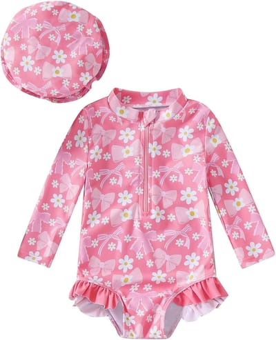 Lange Mouwen Meisjes Badpak met Zonnehoed - UV Bescherming, Comfortabel en Stijlvol Zwemkleding voor Baby's
