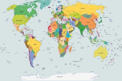Fotobehang World Map | XL - 208cm x 146cm | 130g/m2 Vlies