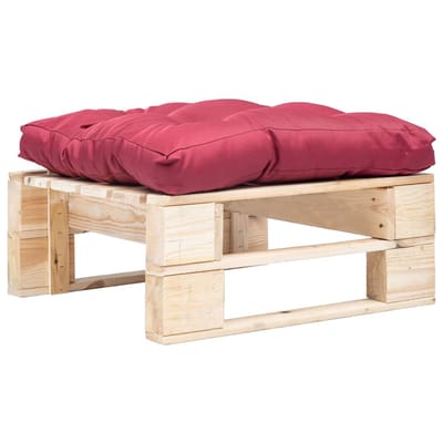 vidaXL - Tuinpoef - met - rood - kussen - pallet - hout - naturel