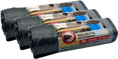 Vuilniszakken met band - Afvalzakken - Keuken Afval - Scheurvast en lekvrij - 20 Liter 3 stuks - Donkergrijs