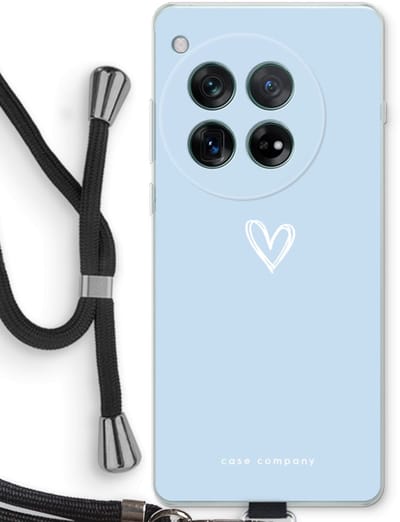 Case Company® - Hoesje met koord geschikt voor OnePlus 12r hoesje met Koord - Klein Hart Blauw - Telefoonhoesje met Zwart Koord - Bescherming aan alle Kanten en Over de Schermrand