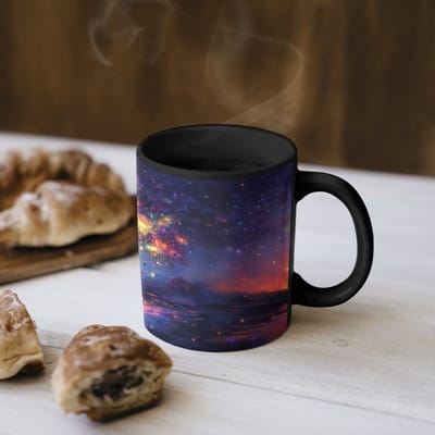 Magische Mok - Foto op Warmte Mokken - Koffiemok - Kosmisch - lichtboom - Kerst - Kleurrijk - Magic Mok - Beker - 350 ML - Theemok