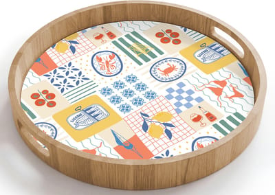 Dienblad rond 40x40 cm - Schootdienblad hout - Illustratie - Patroon - Grafisch - Kleur - Borrelplank rechthoek - Plateau houten dienbladen