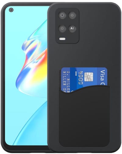Geschikt voor Oppo A54 4G Telefoonhoesje met Siliconen Pasjeshouder - Flexible Back Cover Case Siliconen TPU with Silicone Cardslot - Zwart - Smartphonica geschikt voor Oppo A54 4G